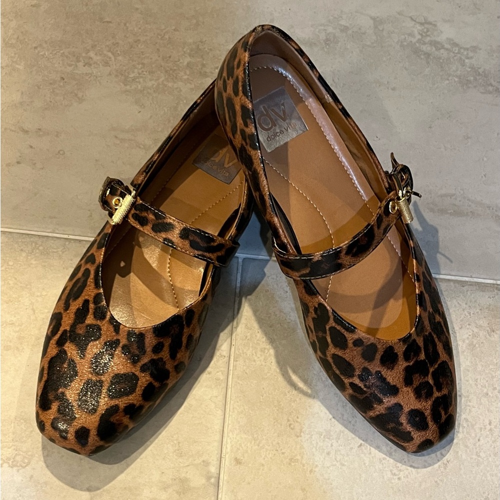 Dolce Vita Leopard Print Brown Tan Mary Jane Flats